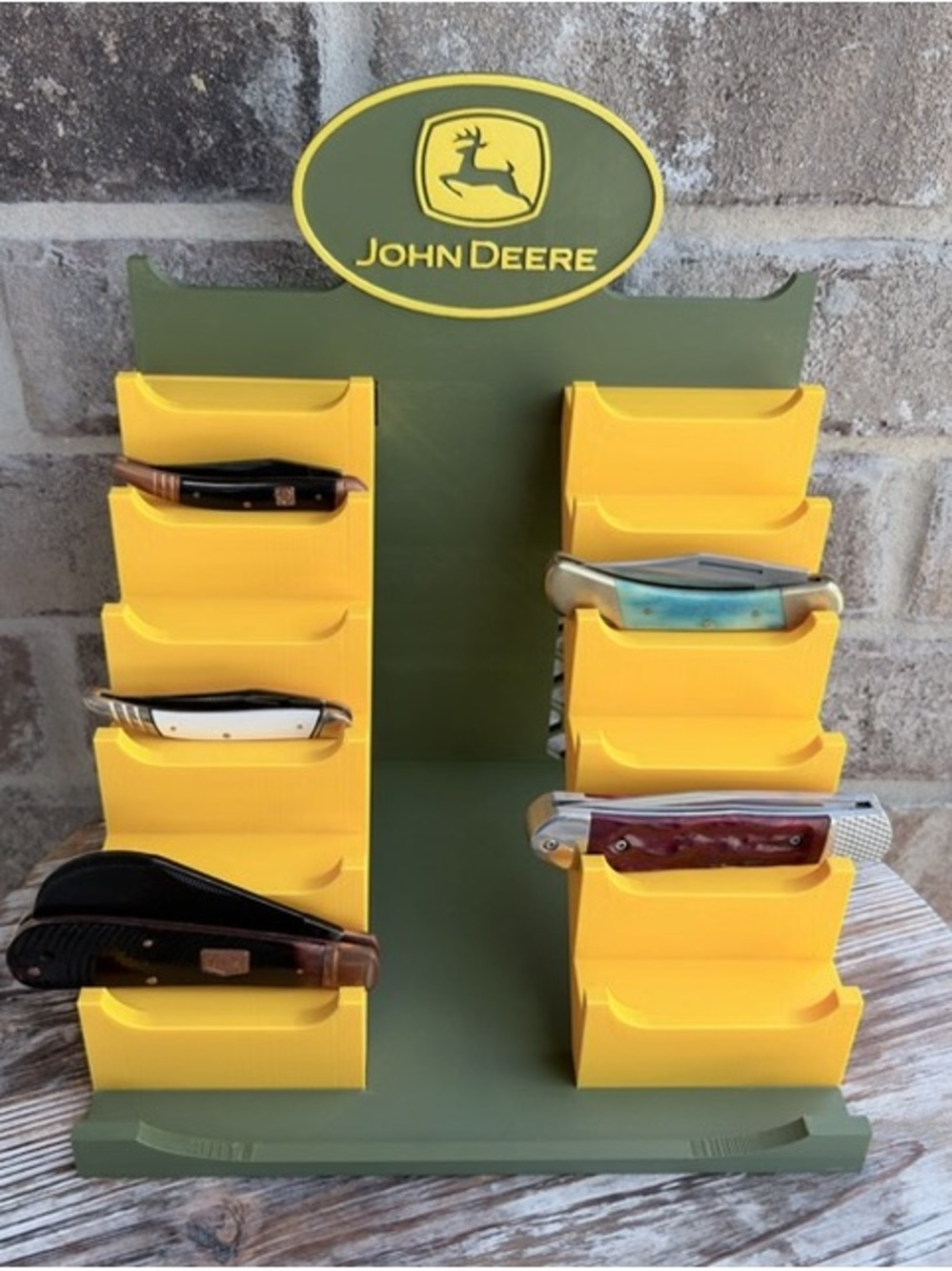 John Deere Green and Yellow Knife/Card Holder Display Stand